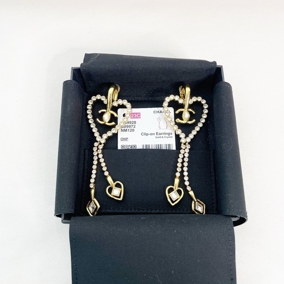 Chanel 23C Heart Drop Clip On CC Crystal Earrings - Picture 1 of 6